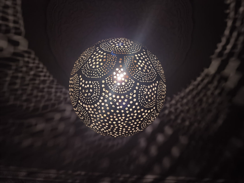Moroccan Brass Pendant Light: Handmade Pierced Ceiling Lamp
