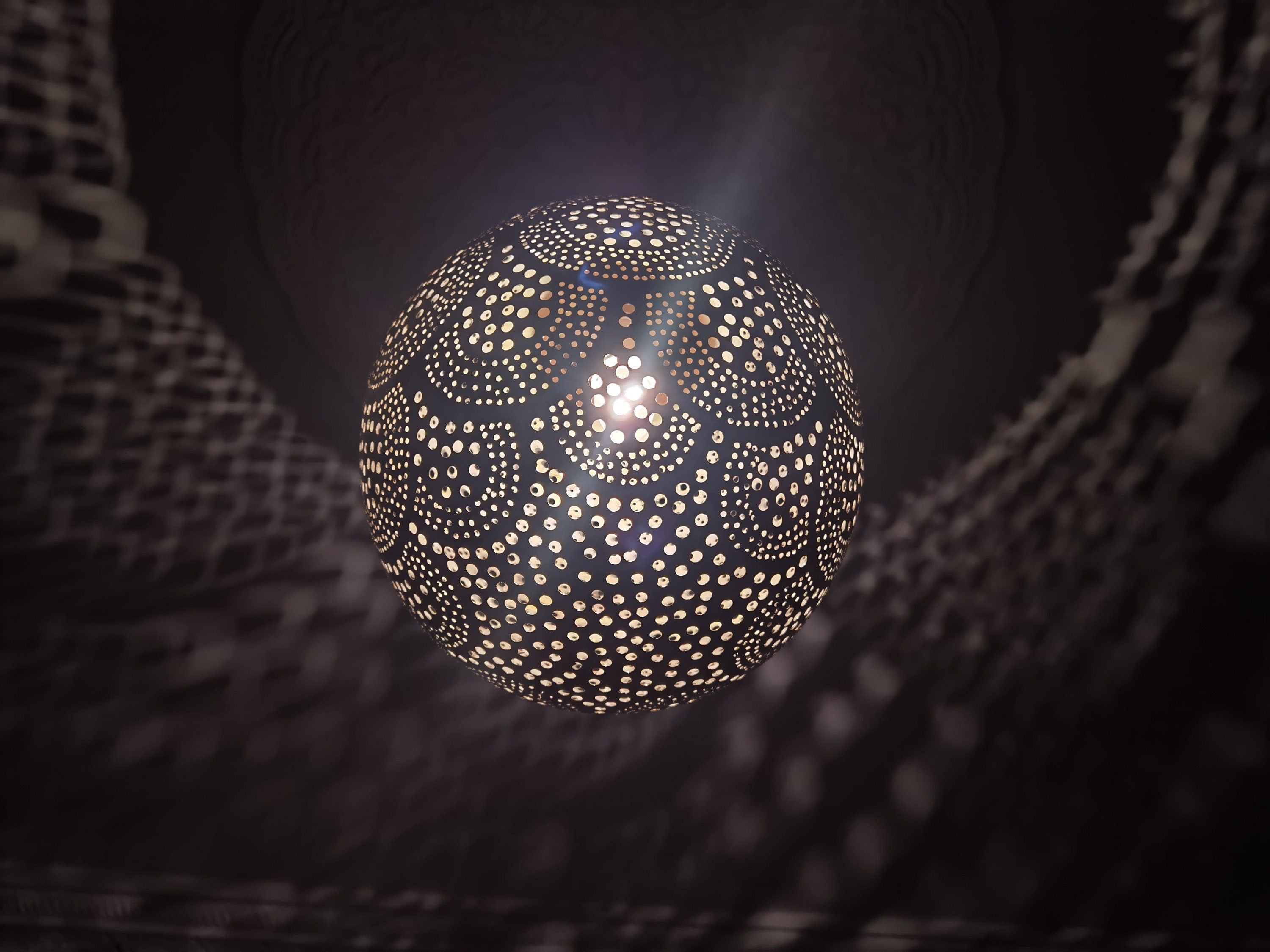 Moroccan Brass Pendant Light: Handmade Pierced Ceiling Lamp