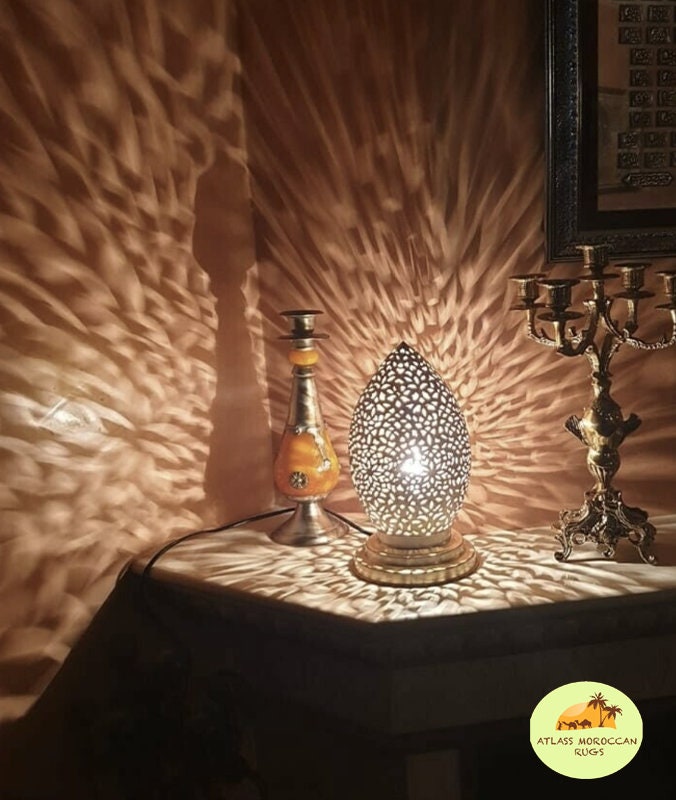 Handmade Moroccan Table Lamp: Brass Copper Pendant Light