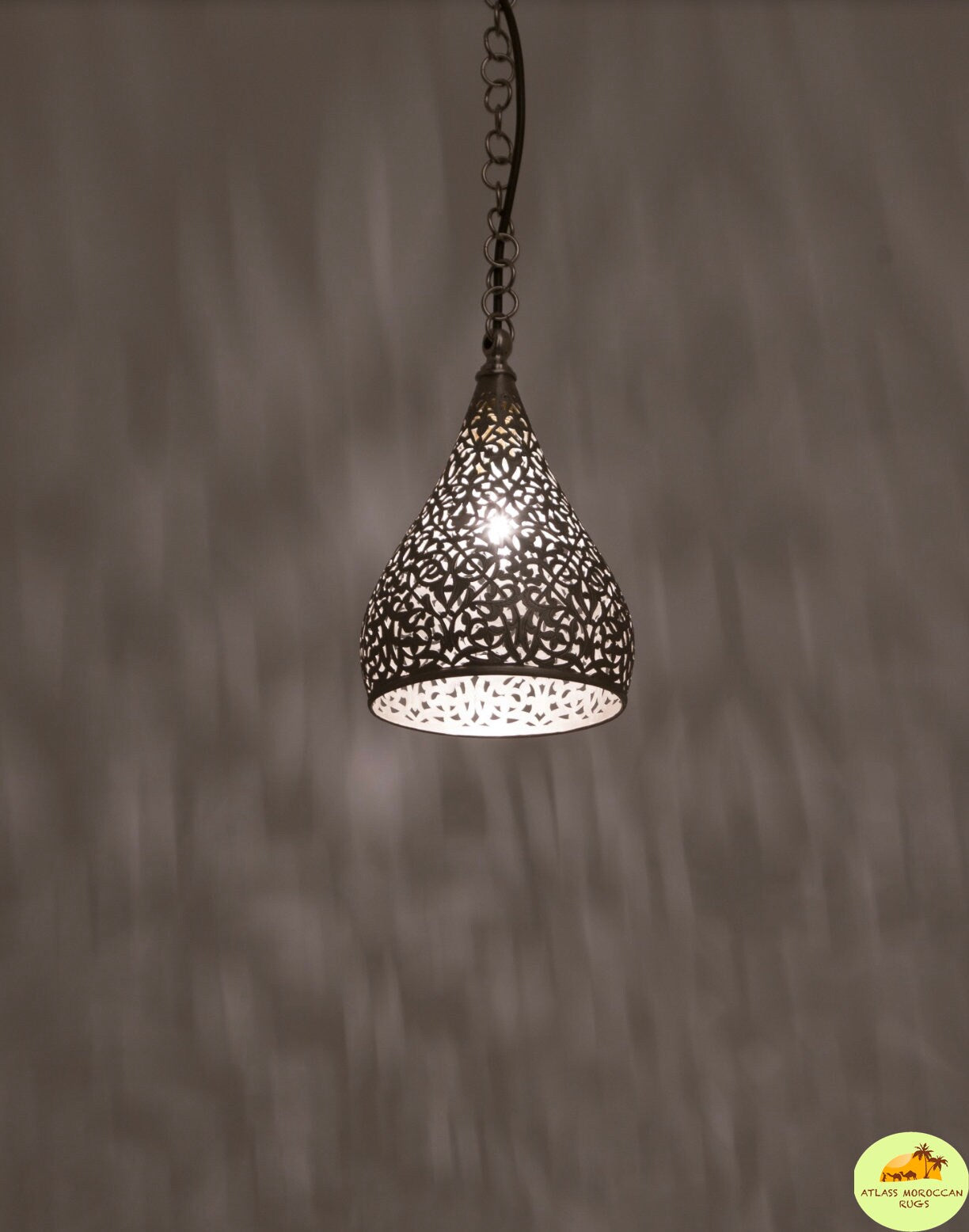 Hand Hammered Brass Moroccan Pendant Light - Cone Fixture