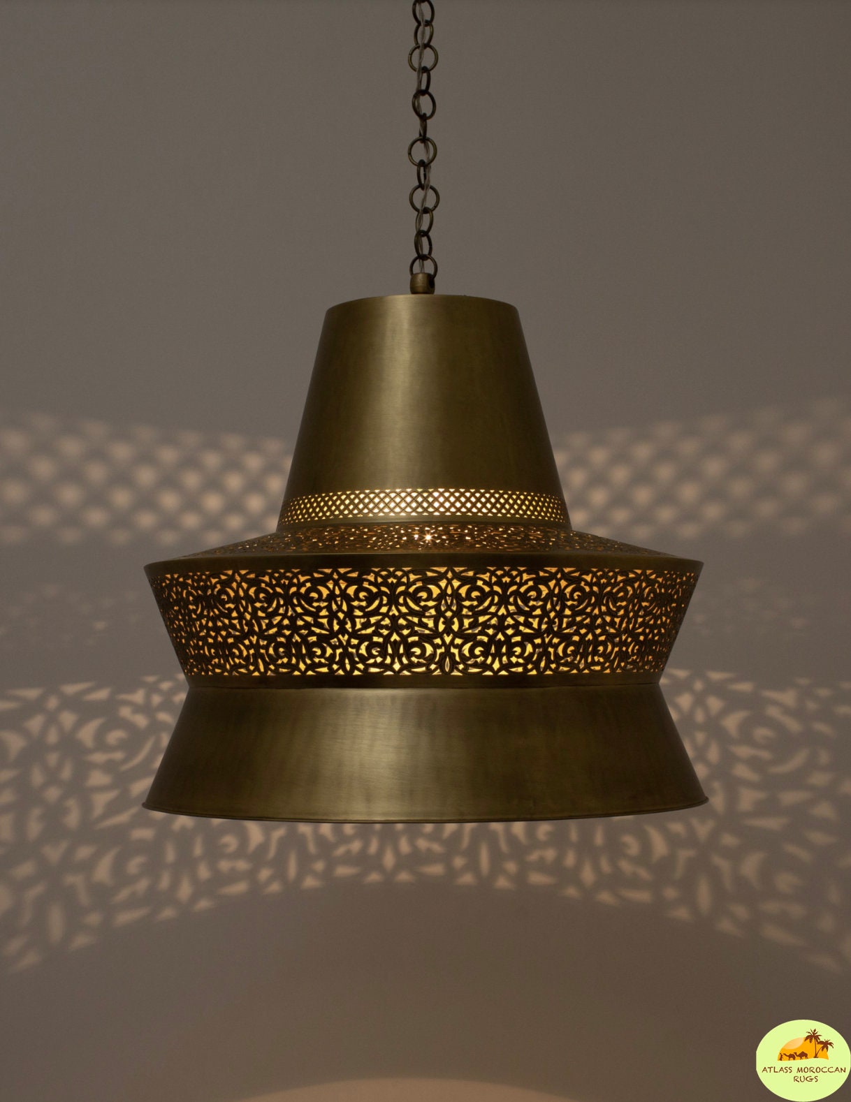 Hand Hammered Moroccan Pendant Light: Golden Brass Home Decor