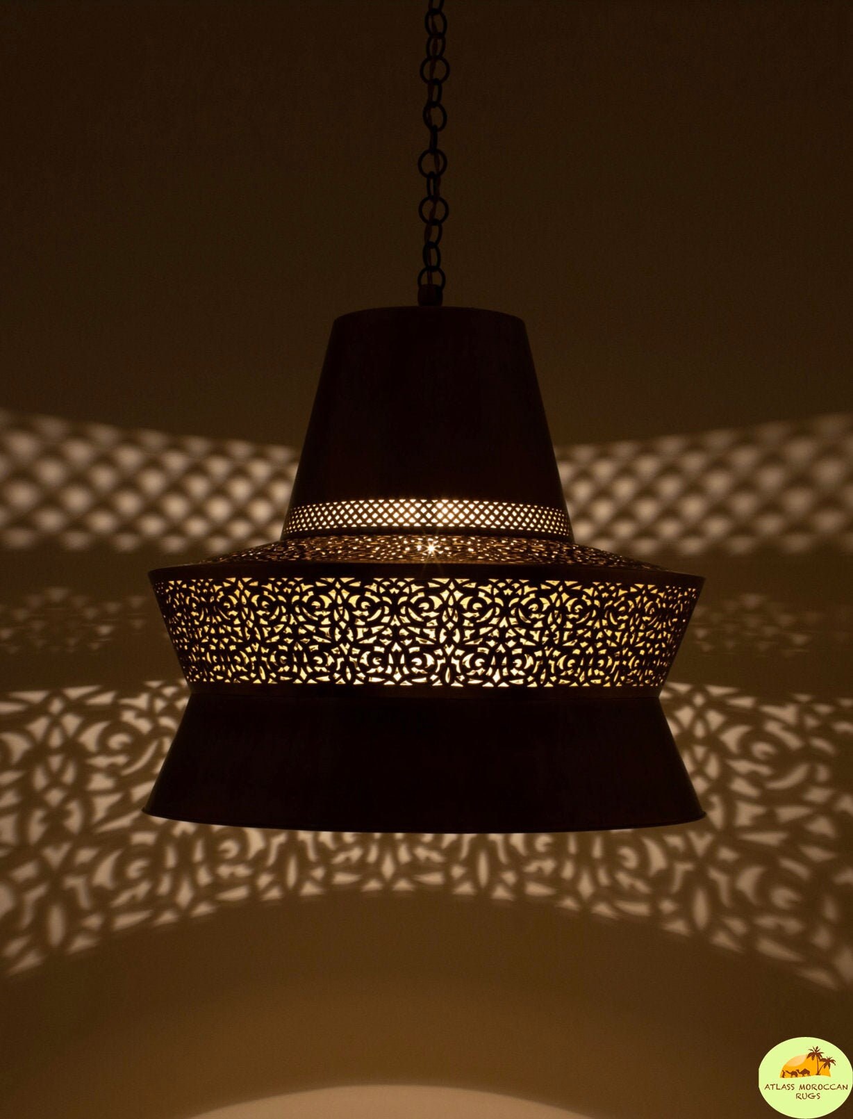 Hand Hammered Moroccan Pendant Light: Golden Brass Home Decor