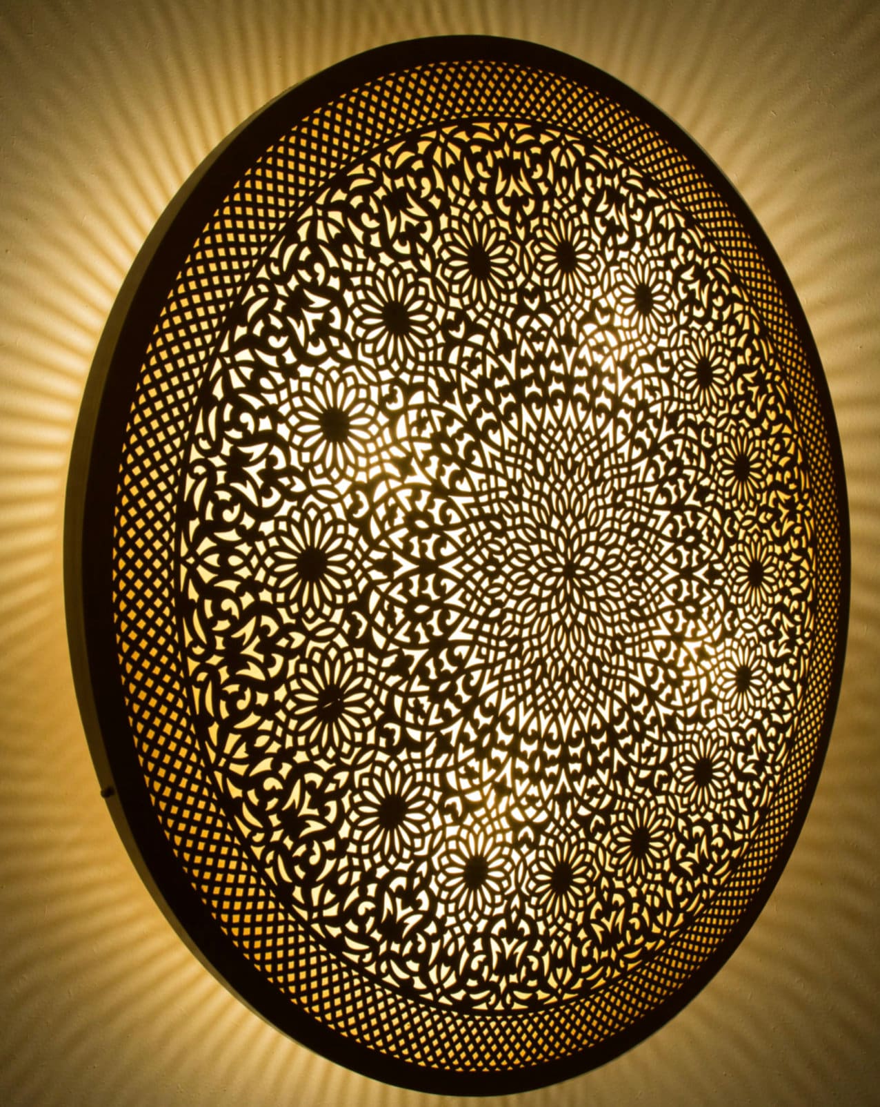 Set of 2 Handmade Moroccan Brass Wall Lights: Floral Engraved Decor