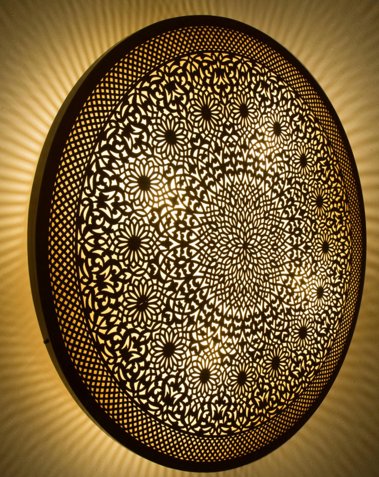 Handmade Moroccan Copper Wall Light: Floral Night Light Lampshade