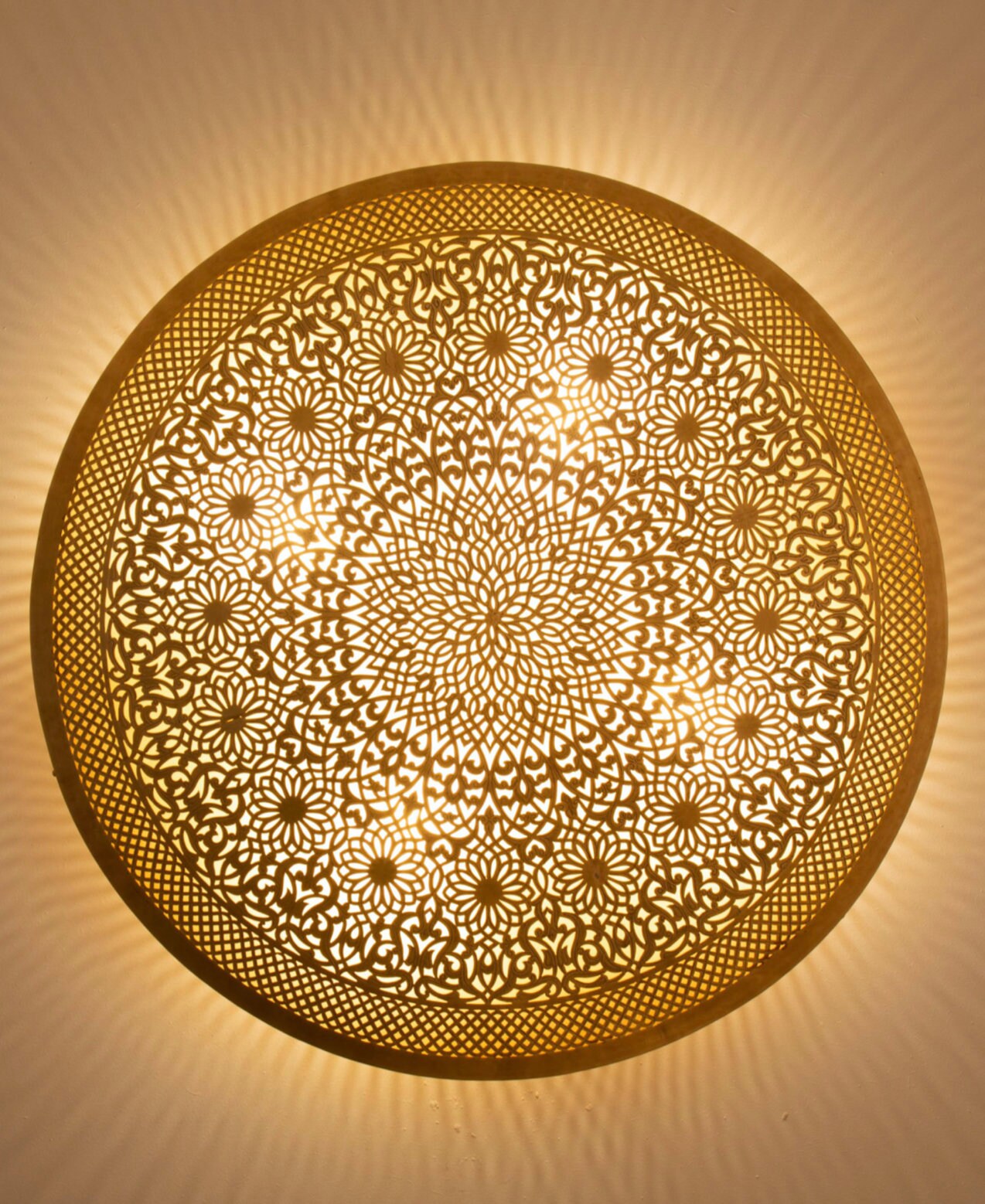 Set of 2 Handmade Moroccan Brass Wall Lights: Floral Engraved Decor
