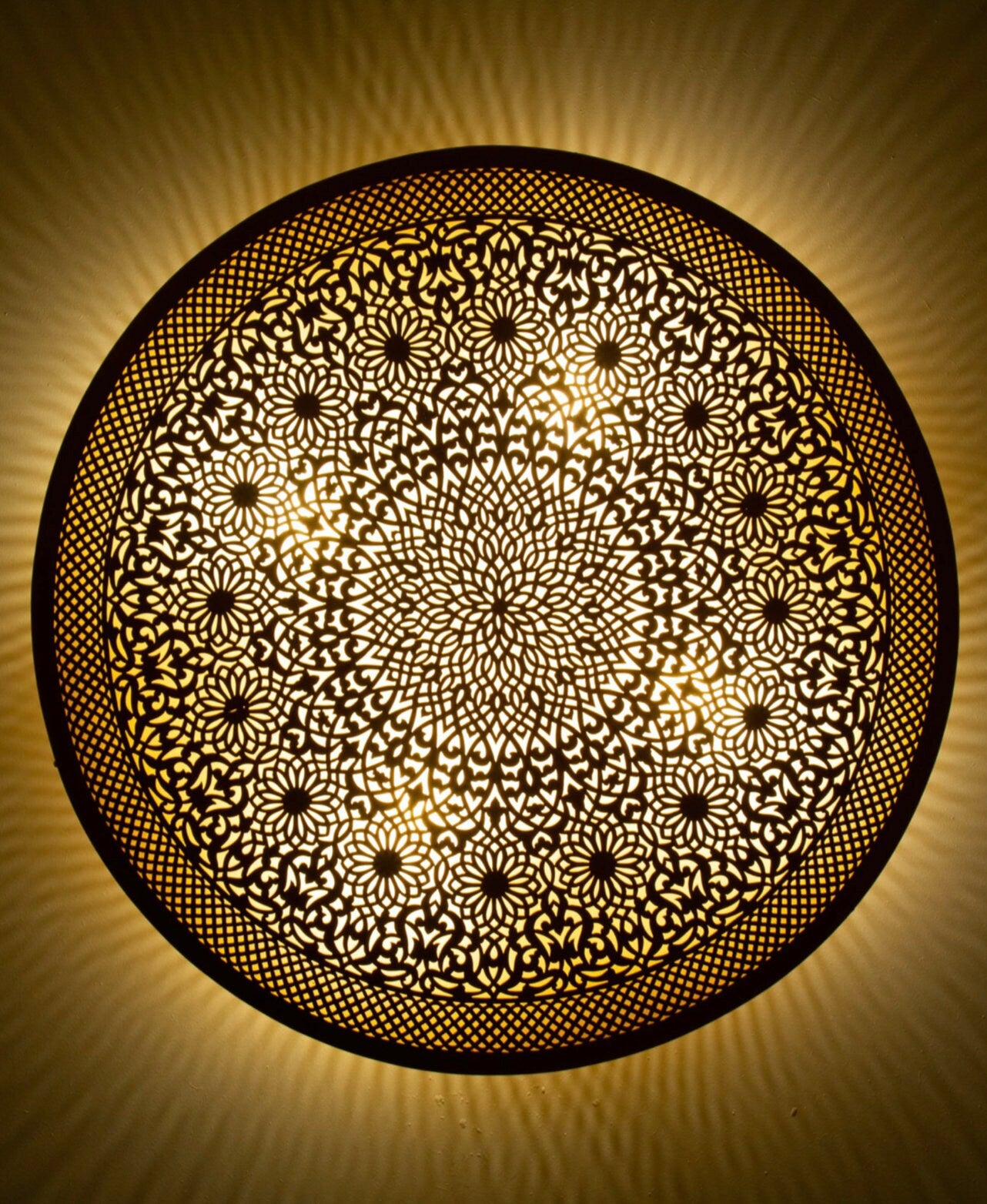 Handmade Moroccan Copper Wall Light: Floral Night Light Lampshade