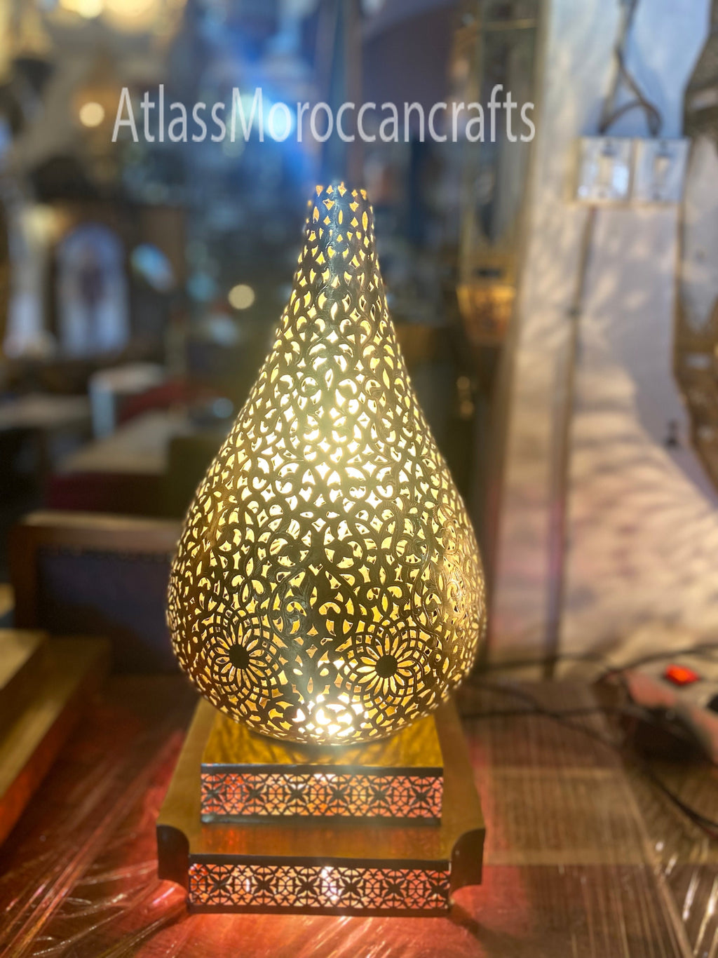 Handmade Moroccan Brass Floor Lamp: Copper & Glass Lighting (24x8.6 inches)
