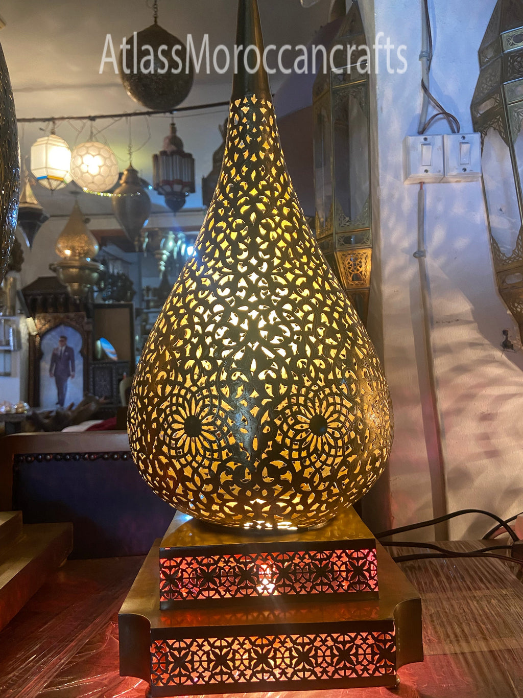 Handmade Moroccan Brass Floor Lamp: Copper & Glass Lighting (24x8.6 inches)