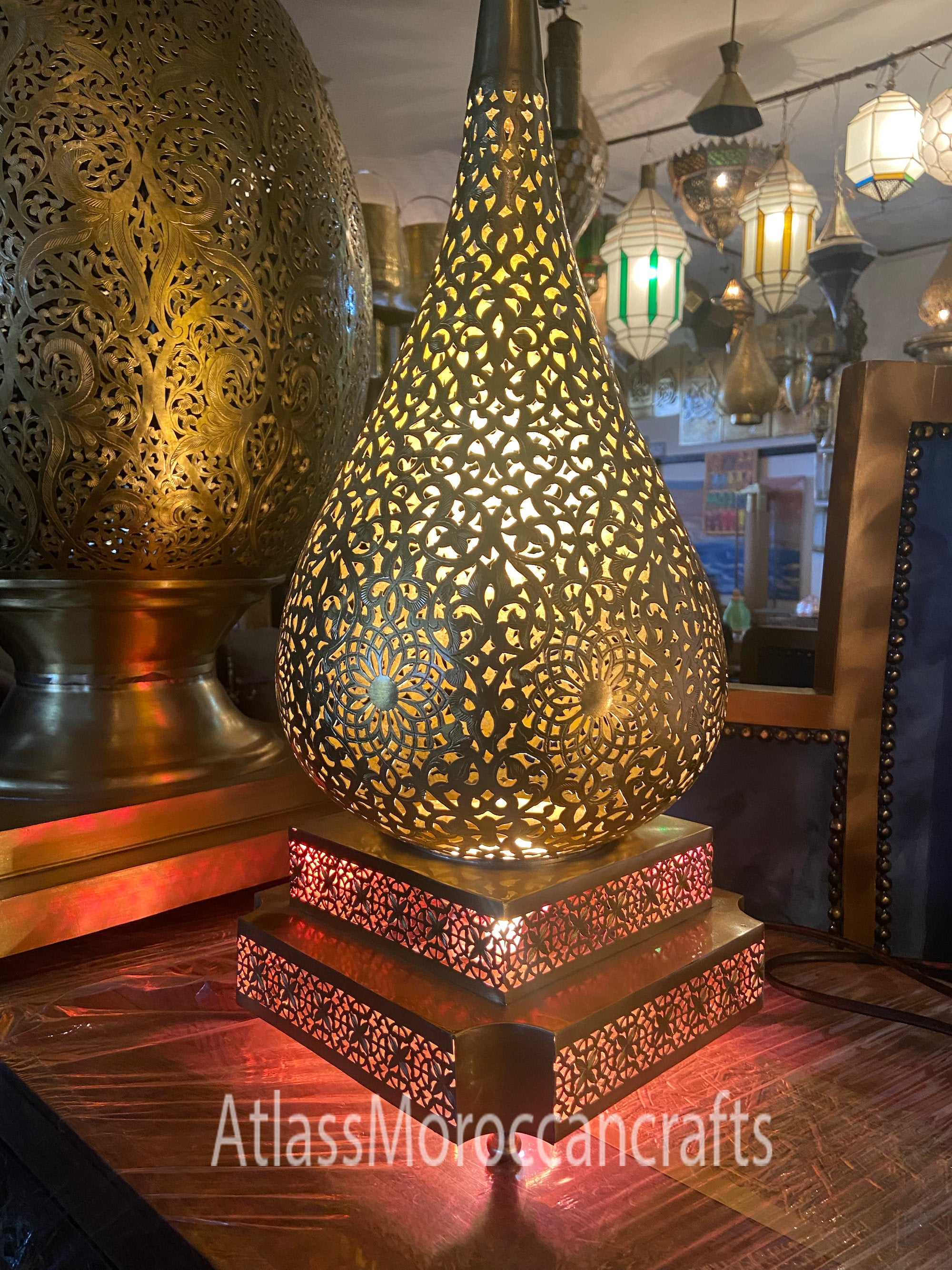 Handmade Moroccan Brass Floor Lamp: Copper & Glass Lighting (24x8.6 inches)