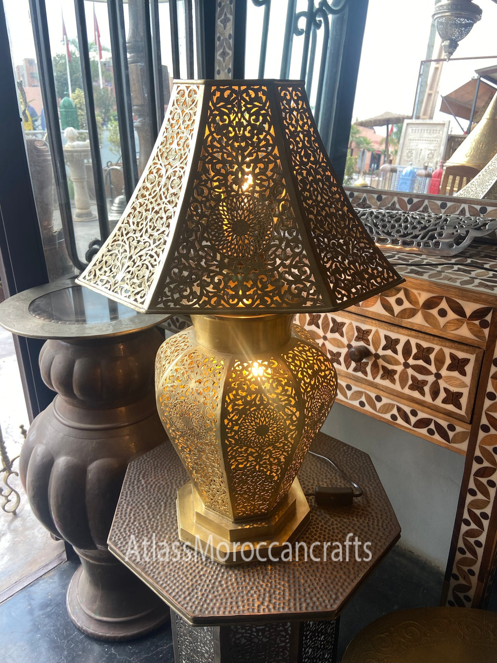 Handmade Brass Moroccan Lamp: Elegant Floor Lighting