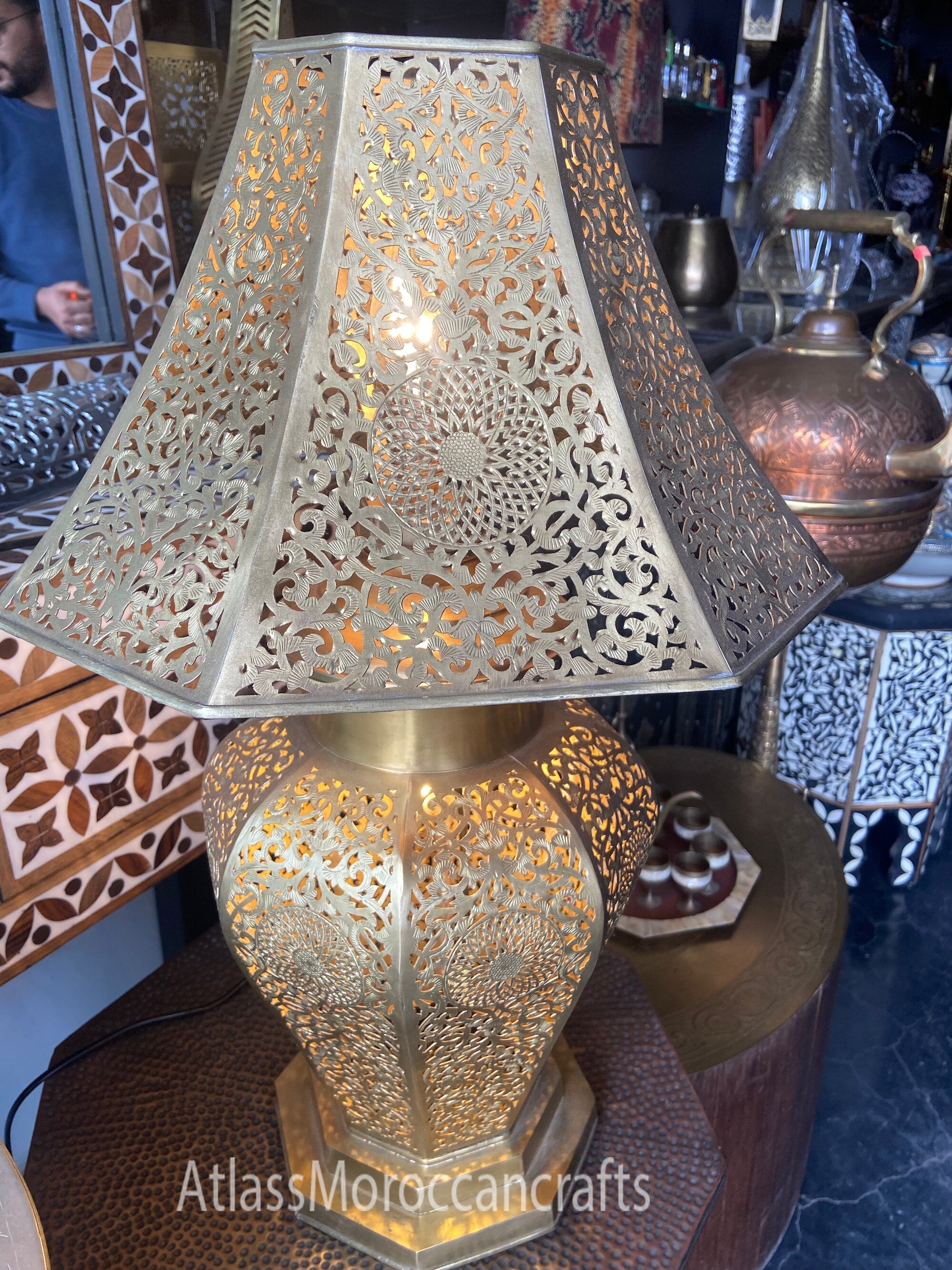 Handmade Brass Moroccan Lamp: Elegant Floor Lighting