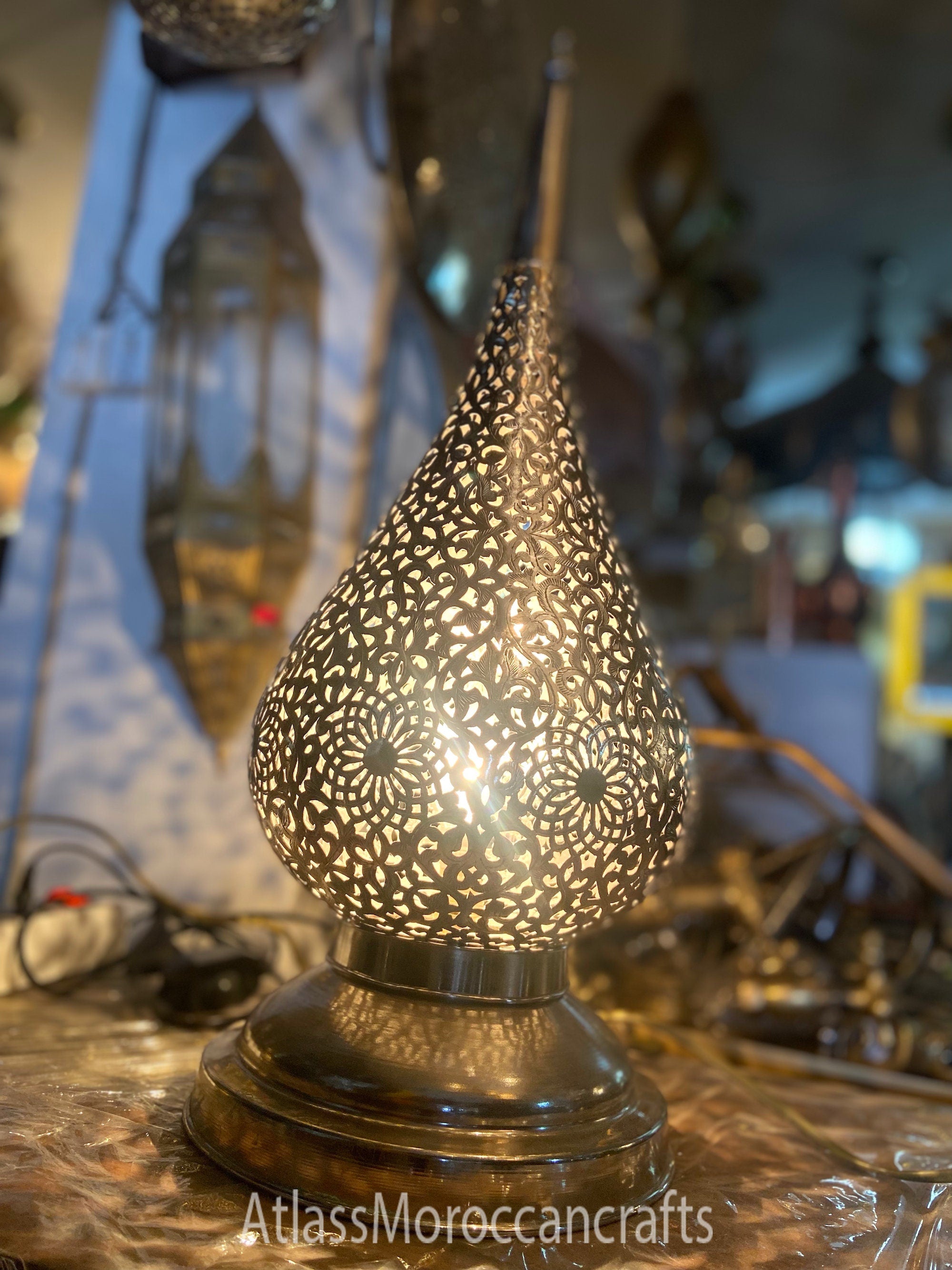 Handmade Brass Moroccan Lamp: Vintage Modern Lighting