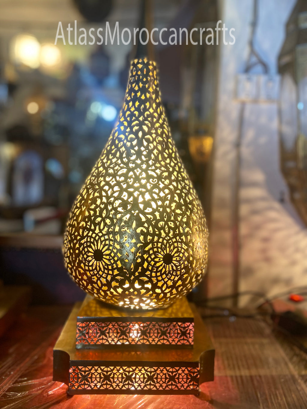 Handmade Moroccan Brass Floor Lamp: Copper & Glass Lighting (24x8.6 inches)