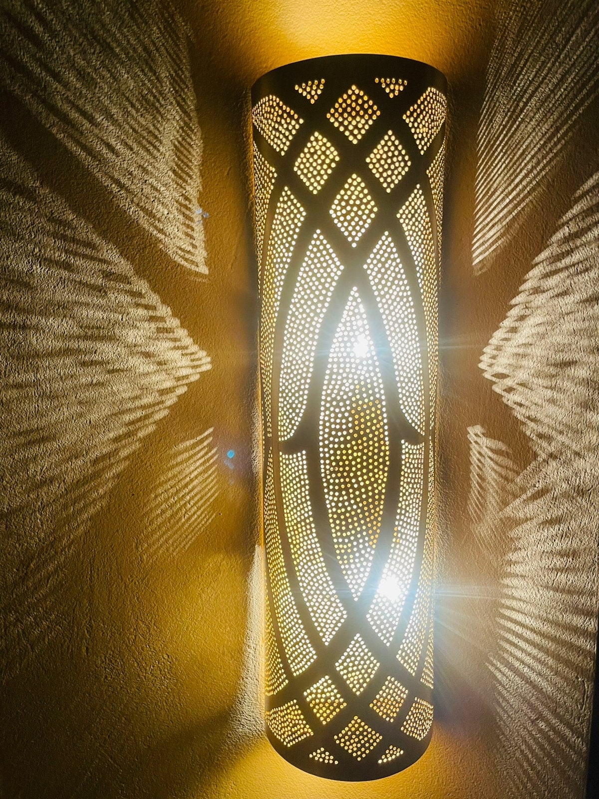Handmade Moroccan Brass Wall Sconce: Intricate Patterned Lighting Creates Ambiance