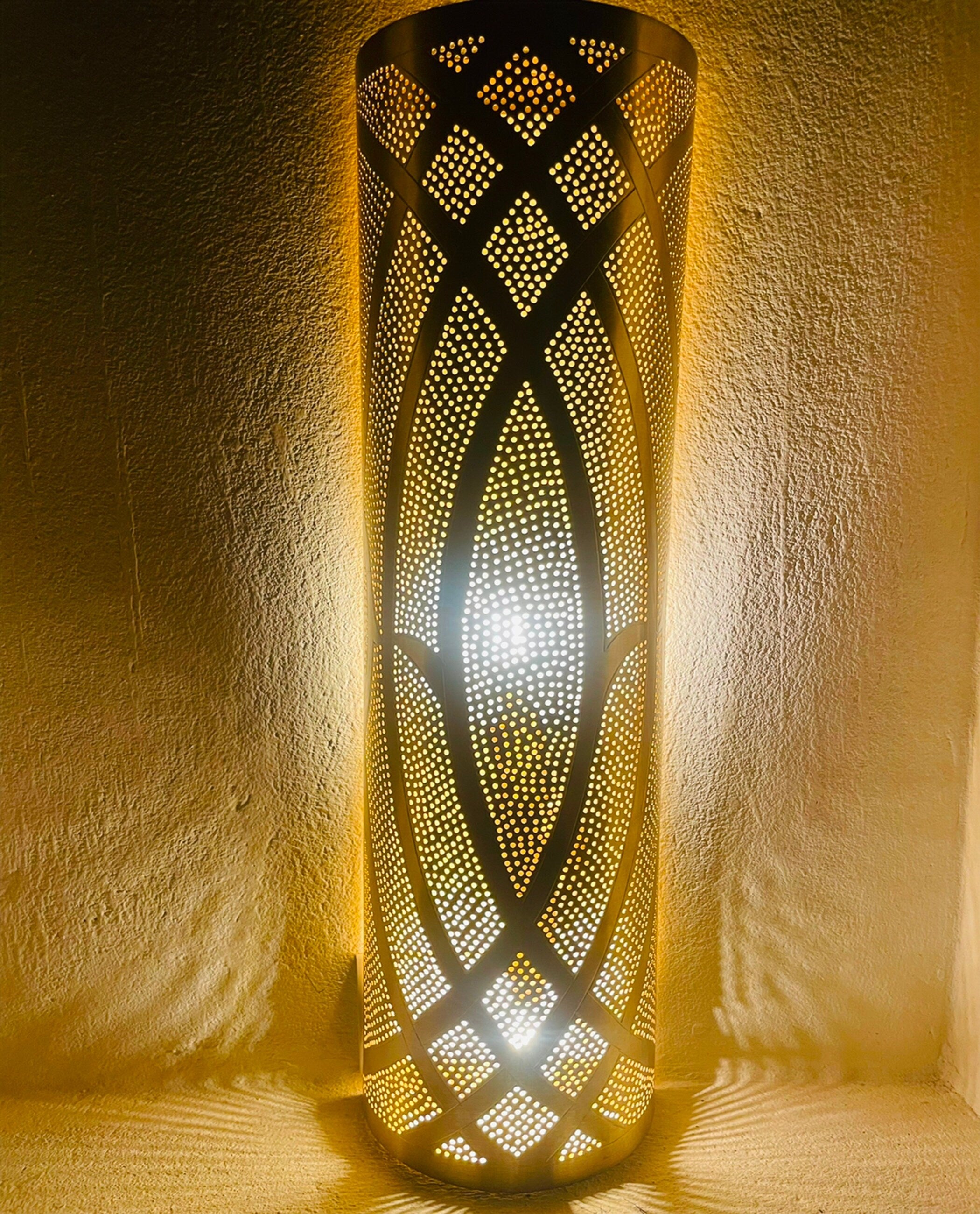 Handmade Moroccan Brass Wall Sconce: Intricate Patterned Lighting Creates Ambiance