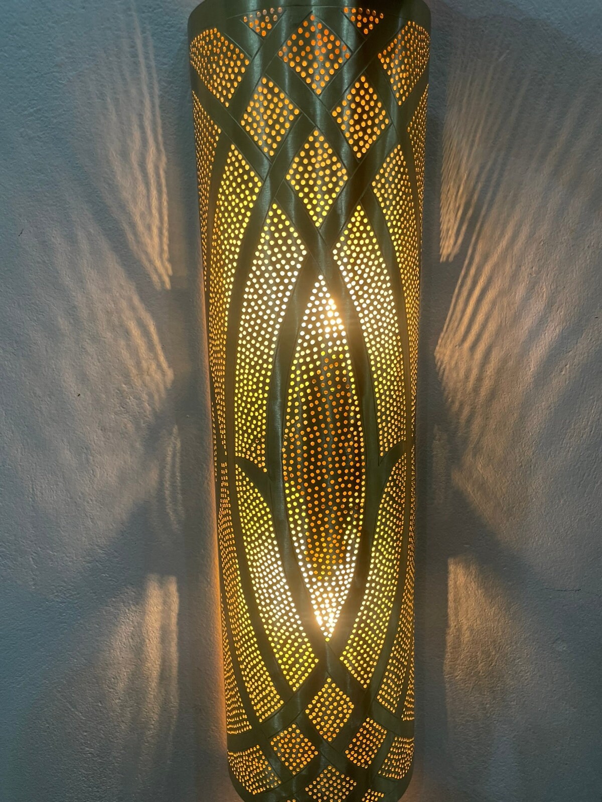 Handmade Moroccan Brass Wall Sconce: Intricate Patterned Lighting Creates Ambiance
