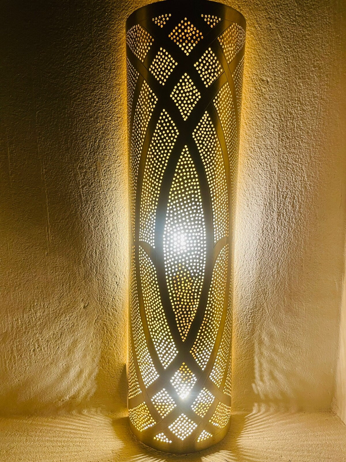 Handmade Moroccan Brass Wall Sconce: Intricate Patterned Lighting Creates Ambiance