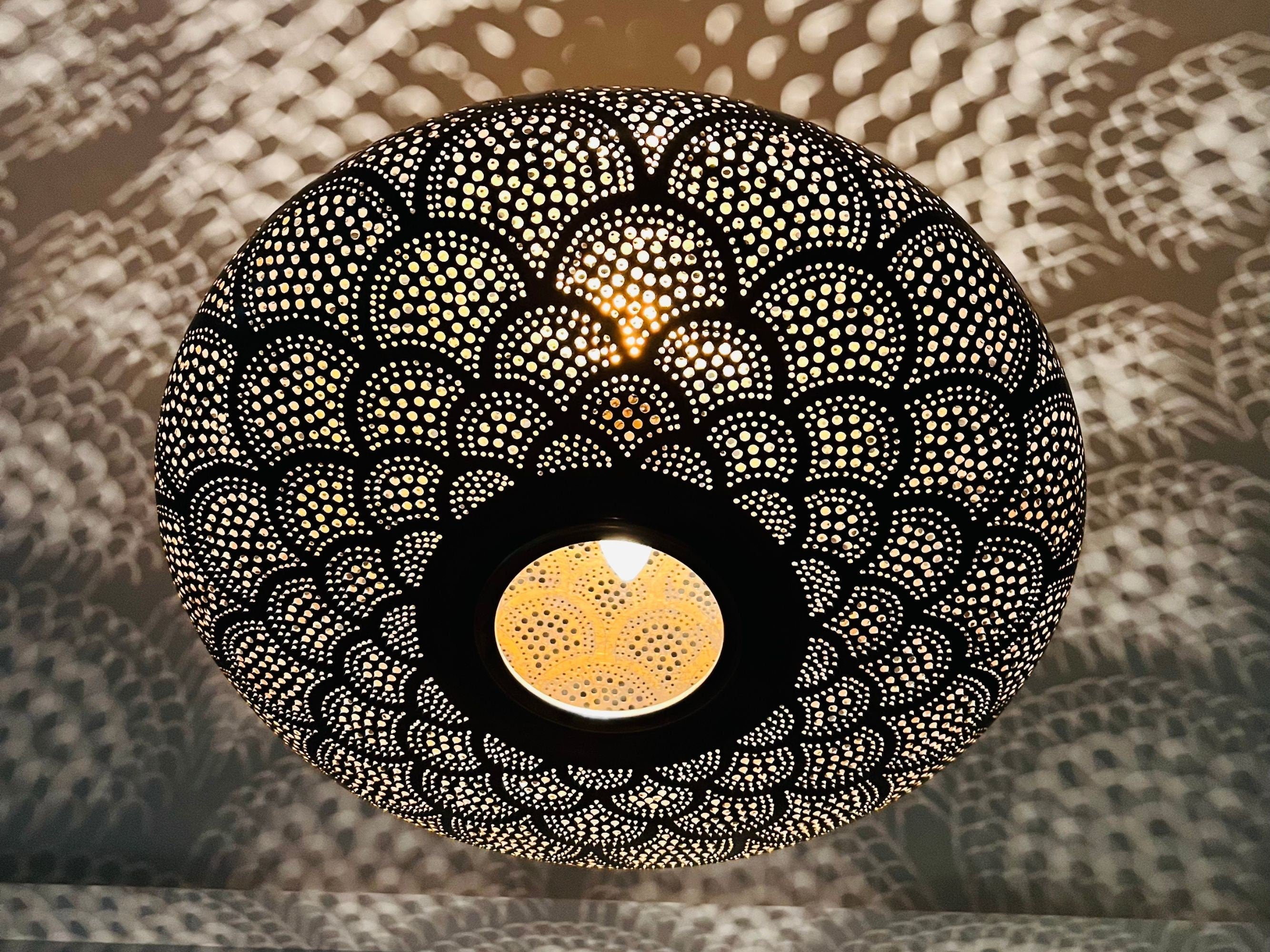Set of 2 Handmade Moroccan Brass Pendant Lights: Rustic Copper Lighting