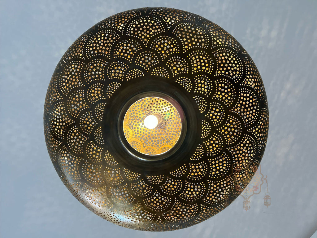 Handcrafted Moroccan Brass Pendant Light: Rustic Copper Ceiling Lamp