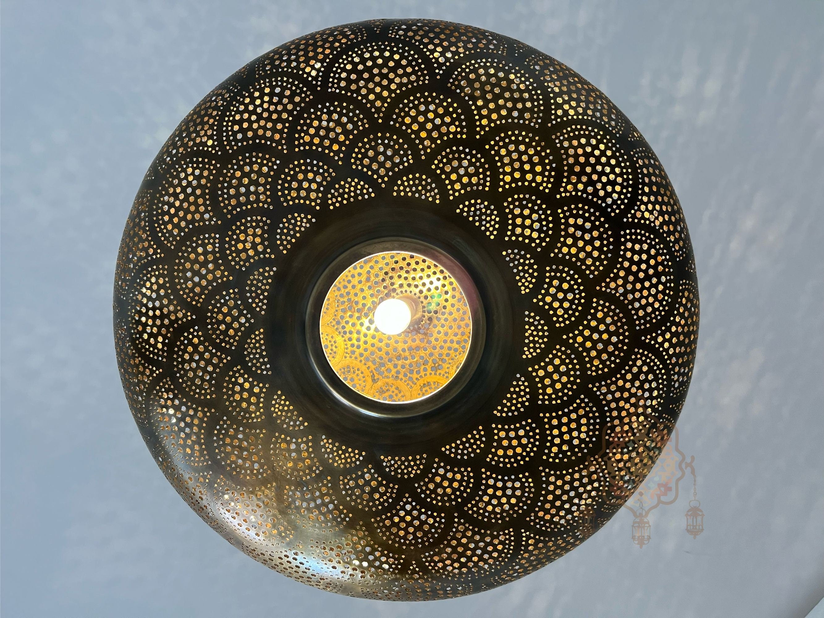 Handcrafted Moroccan Brass Pendant Light: Rustic Copper Ceiling Lamp