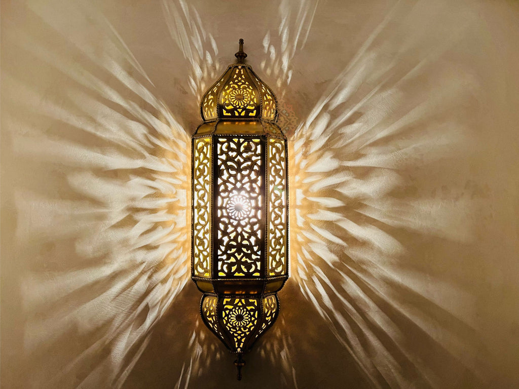 Set of 2 Moroccan Brass Wall Lamps: Handcrafted Vintage Sconce