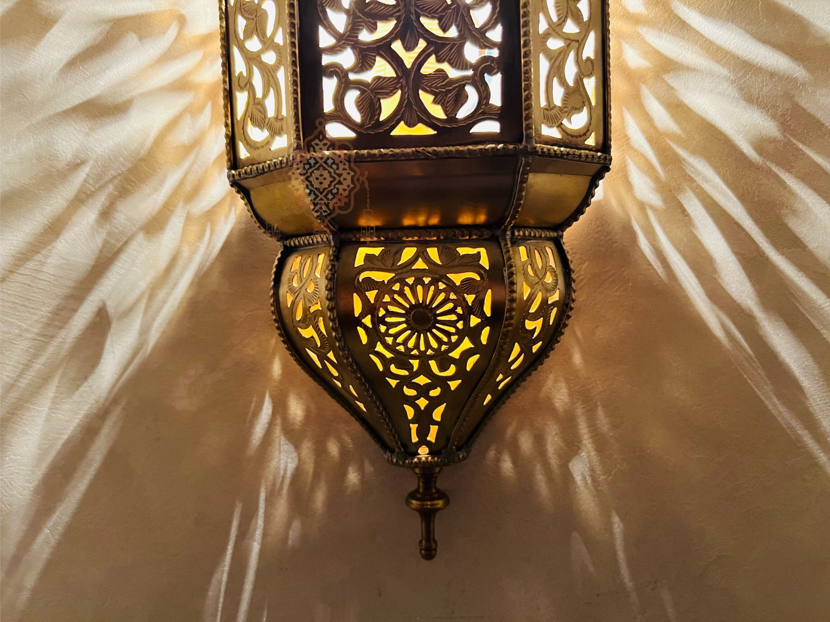 Handmade Brass Moroccan Wall Sconce: Elegant Floral Wall Light