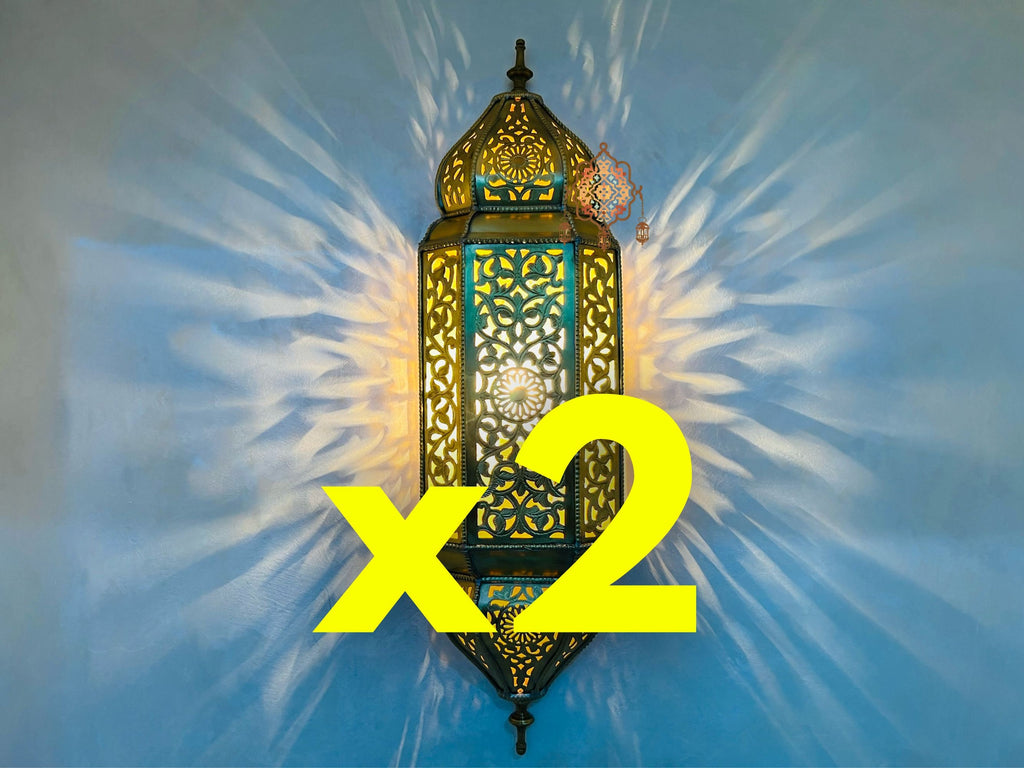 Set of 2 Moroccan Brass Wall Lamps: Handcrafted Vintage Sconce