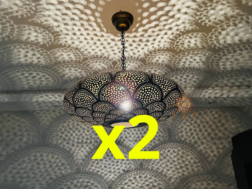 Set of 2 Handmade Moroccan Brass Pendant Lights: Rustic Copper Lighting