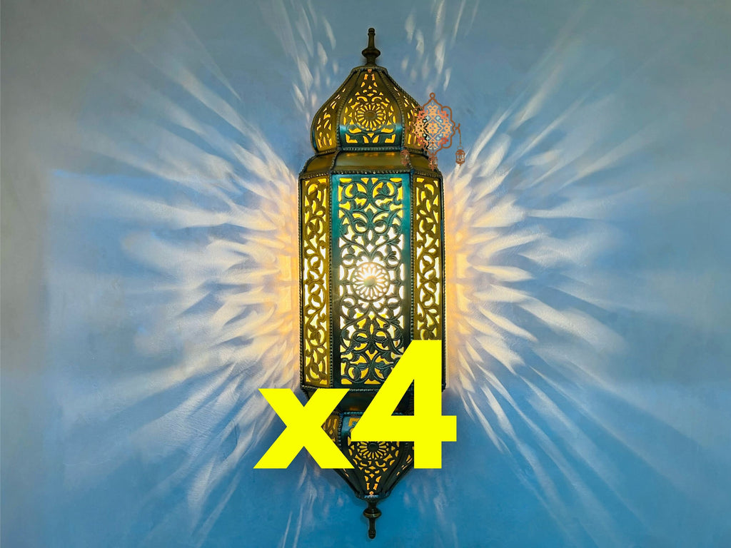 Handmade Moroccan Brass Wall Light Set: Rustic Copper Lamp