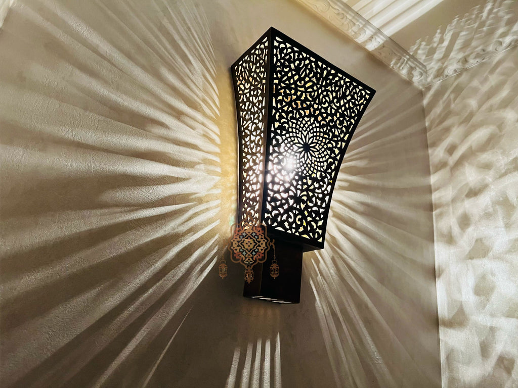 Set of 2 Moroccan Brass Wall Lamps: Handmade Interior Lighting