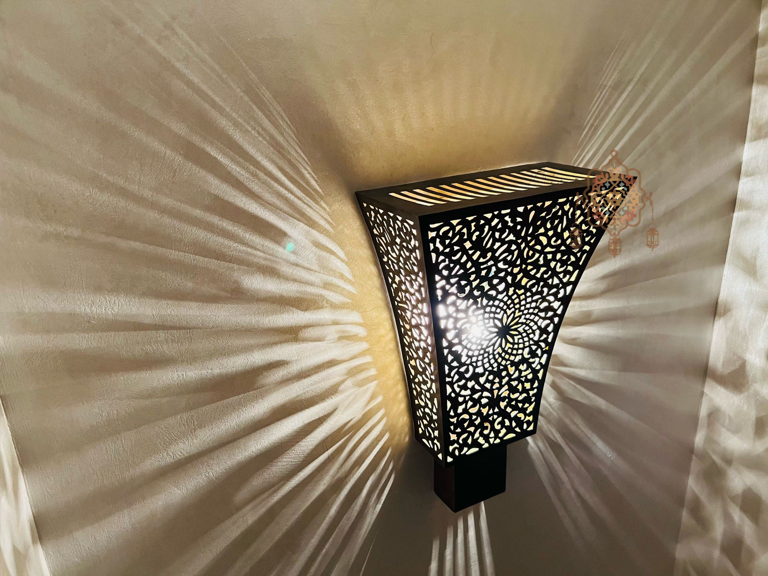 Set of 2 Moroccan Brass Wall Lamps: Handmade Interior Lighting