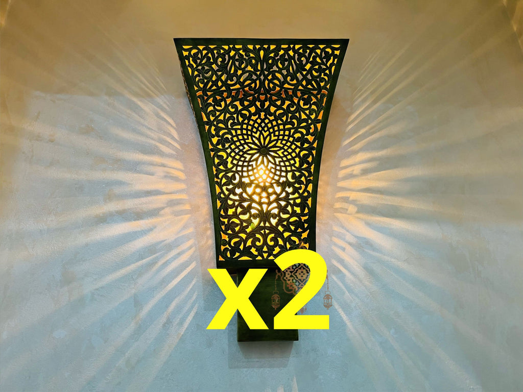 Set of 2 Moroccan Brass Wall Lamps: Handmade Interior Lighting