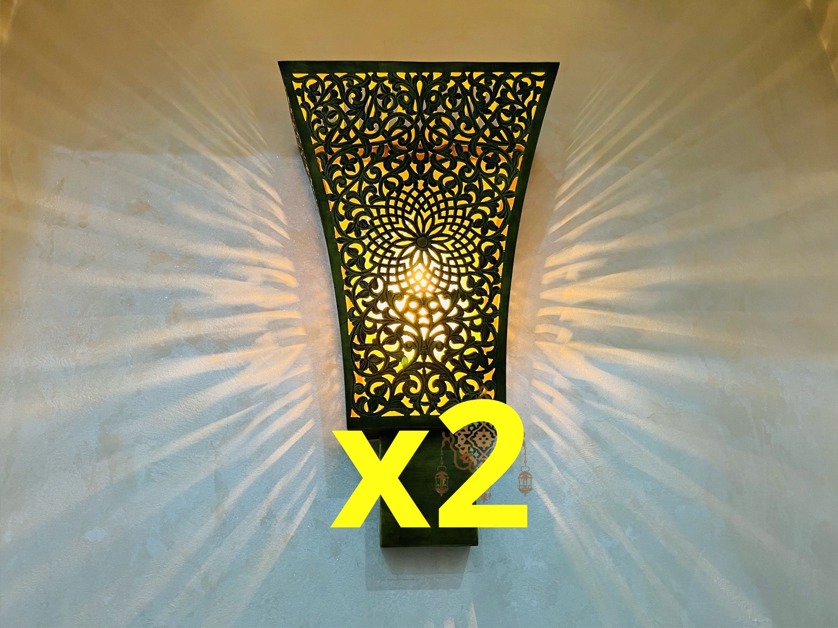 Set of 2 Moroccan Brass Wall Lamps: Handmade Interior Lighting