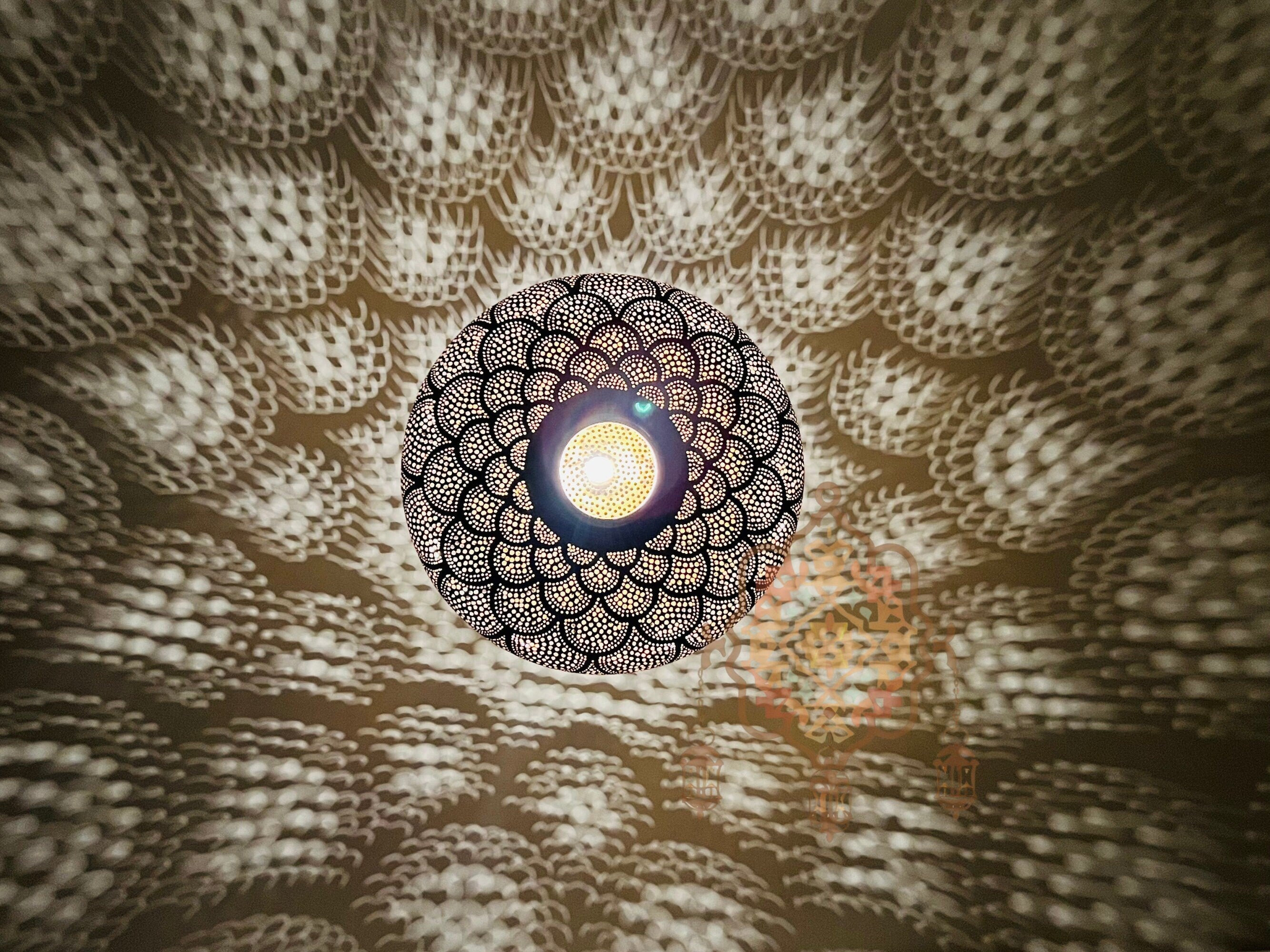 Handcrafted Moroccan Brass Pendant Light: Rustic Copper Ceiling Lamp