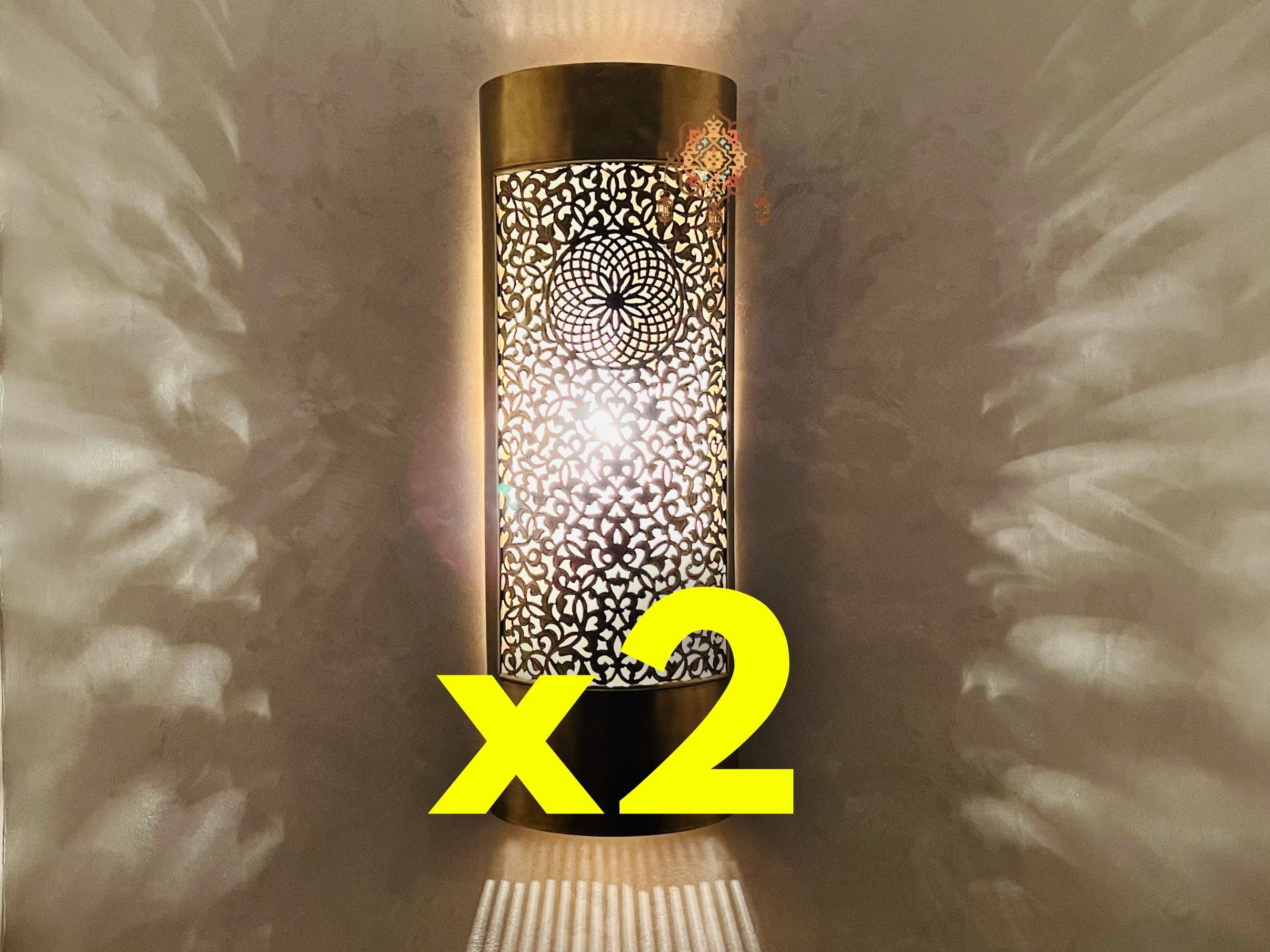 Set of 2 Moroccan Wall Lights: Handmade Brass Sconces