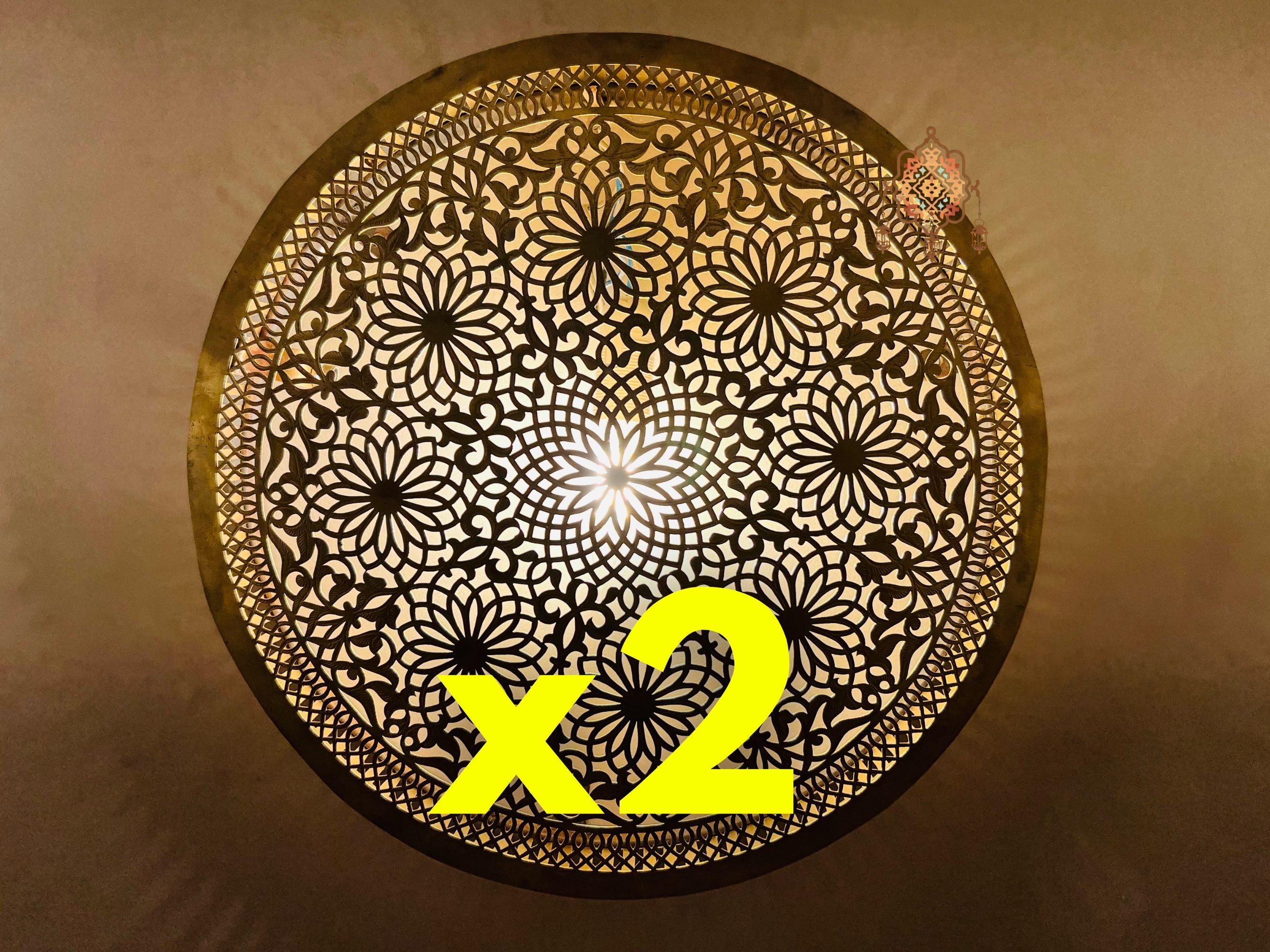 Set of 2 Handmade Moroccan Brass Wall Lamps: Vintage Style