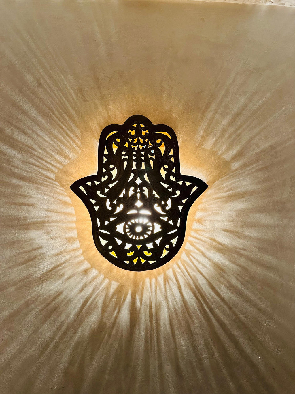 Handcrafted Moroccan Copper Wall Sconce: KHMISA Hamsa Design