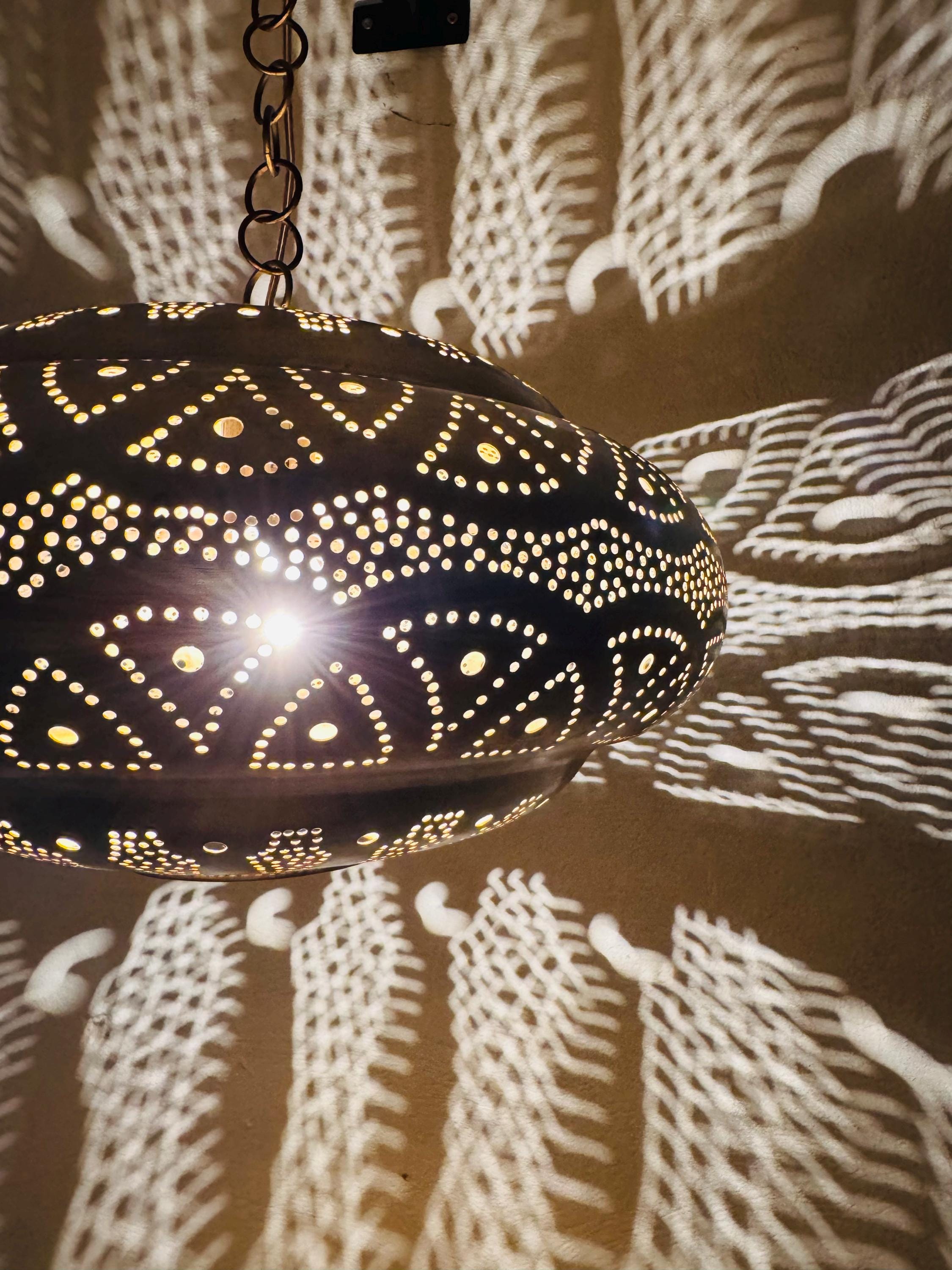 Handcrafted Moroccan Brass Pendant Light: Rustic Copper Ceiling Fixture