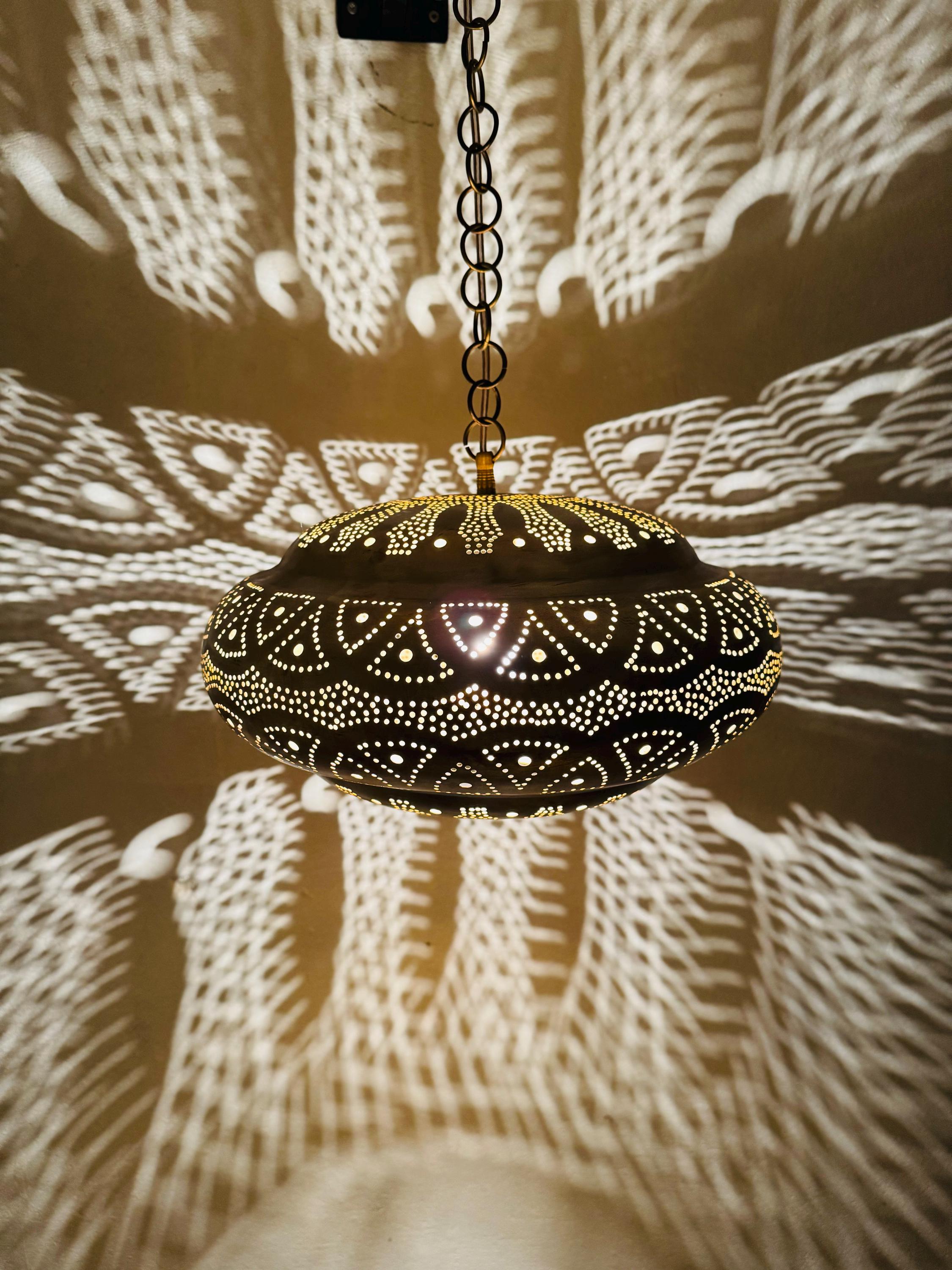 Handcrafted Moroccan Brass Pendant Light: Rustic Copper Ceiling Fixture