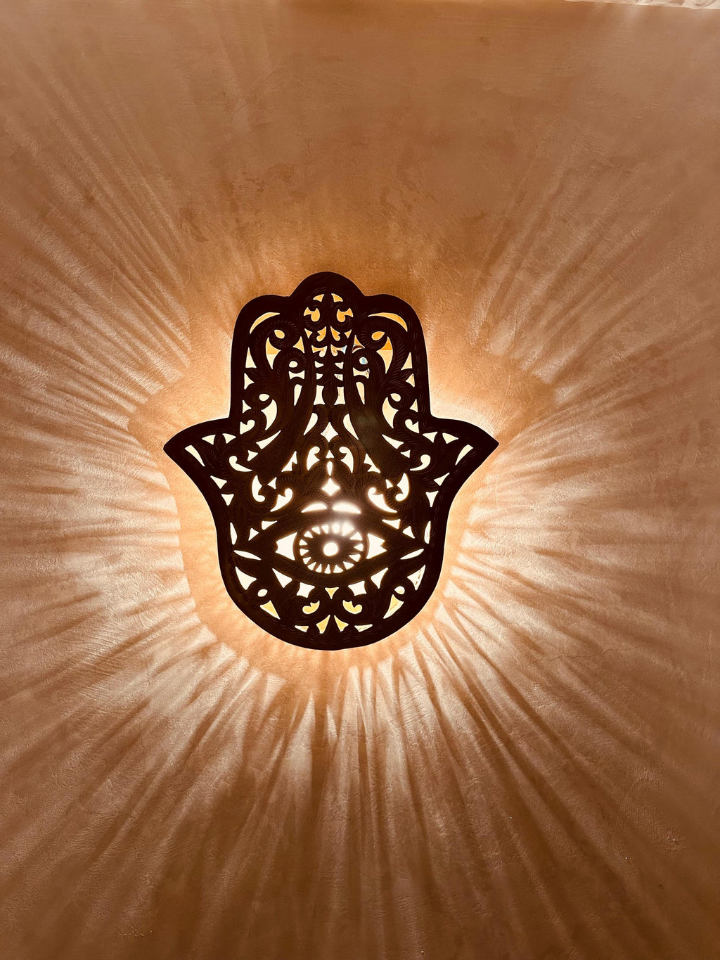 Handcrafted Moroccan Copper Wall Sconce: KHMISA Hamsa Design