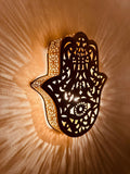 Handcrafted Moroccan Copper Wall Sconce: KHMISA Hamsa Design