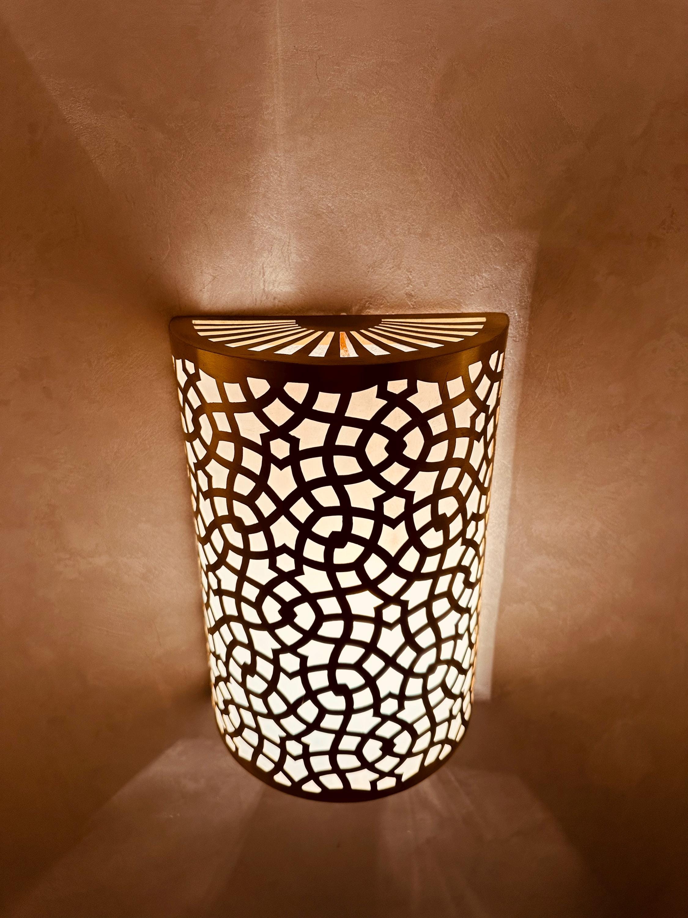 Handmade Moroccan Brass Wall Sconce: Traditional Lamp Decor
