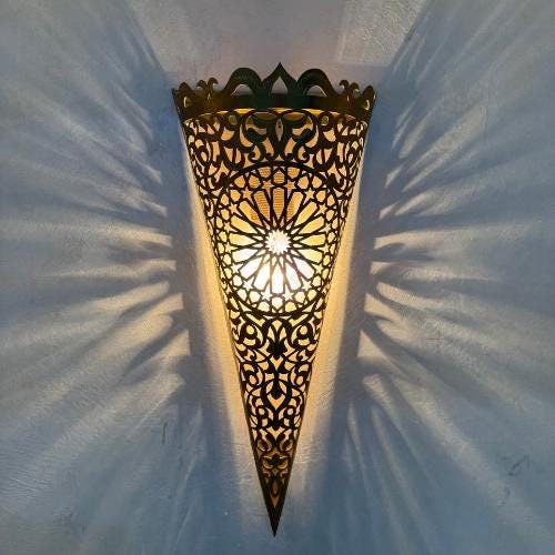 Handmade Moroccan Brass Wall Sconce: Elegant Lighting Decor