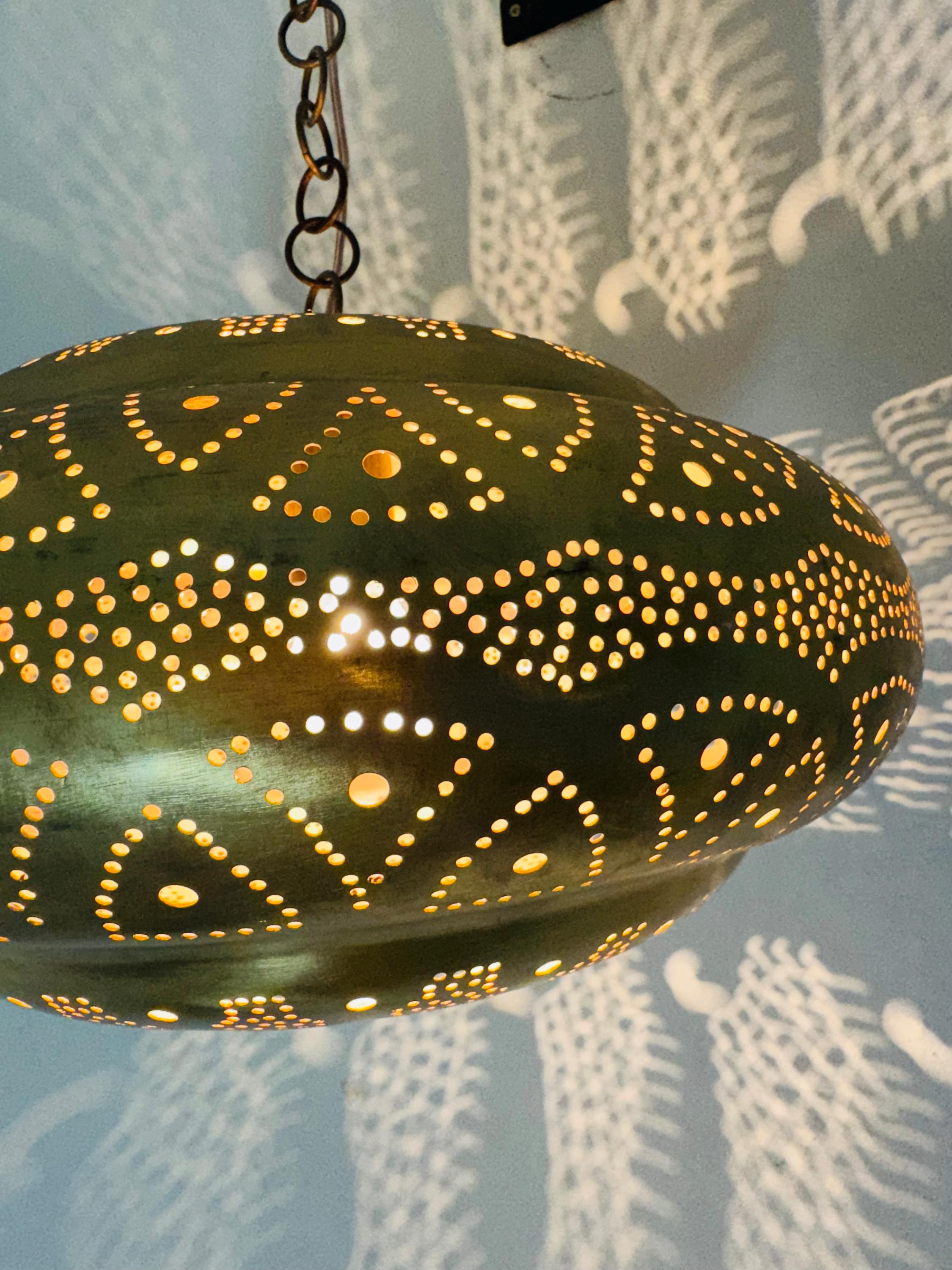 Handcrafted Moroccan Brass Pendant Light: Rustic Copper Ceiling Fixture