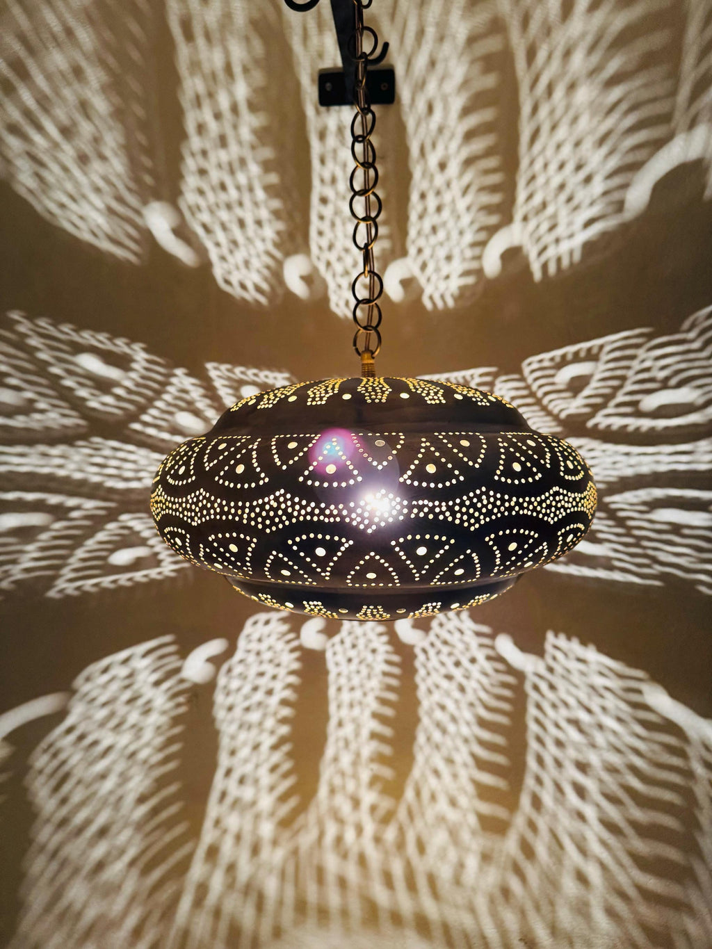 Handcrafted Moroccan Brass Pendant Light: Rustic Copper Ceiling Fixture