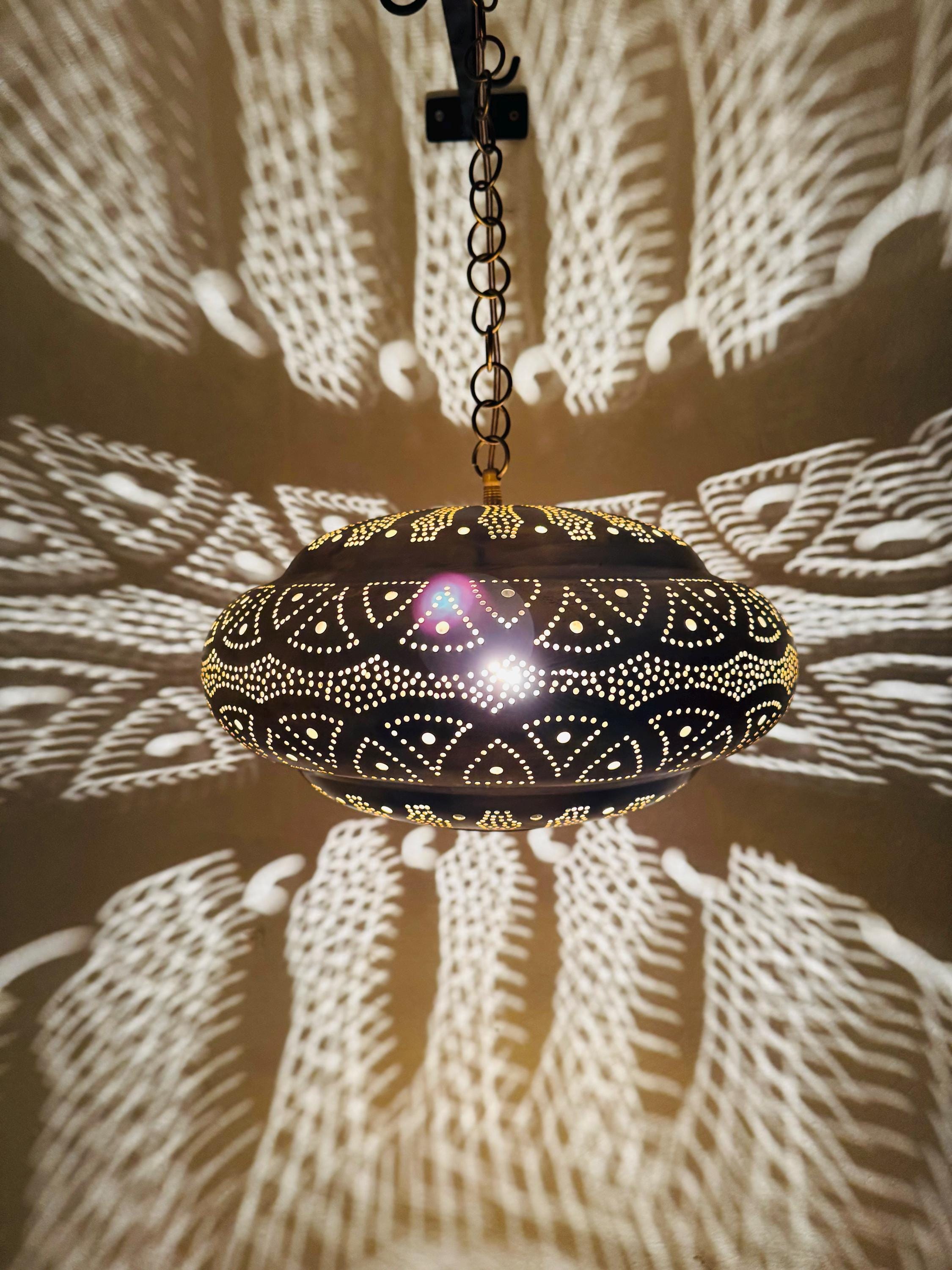 Handcrafted Moroccan Brass Pendant Light: Rustic Copper Ceiling Fixture