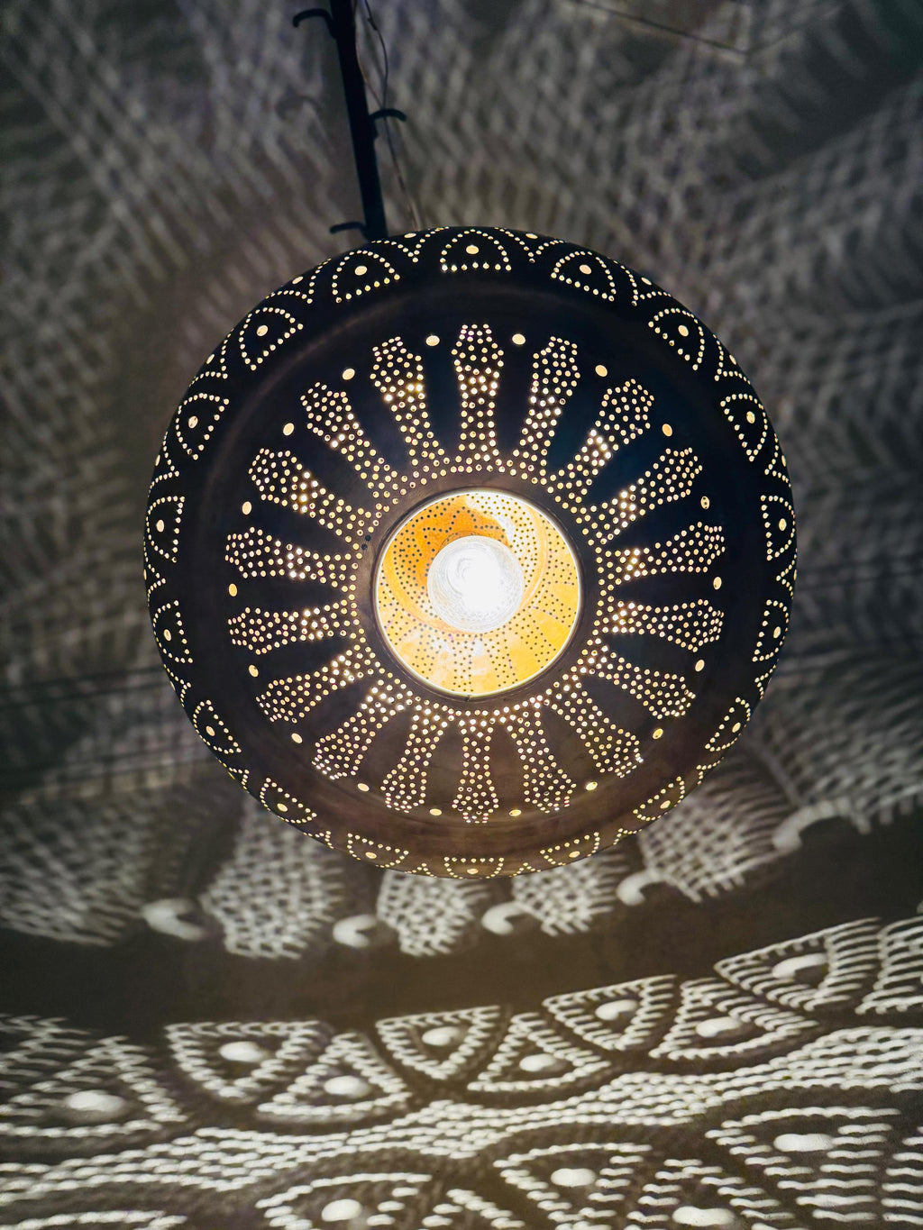 Handcrafted Moroccan Brass Pendant Light: Rustic Copper Ceiling Fixture