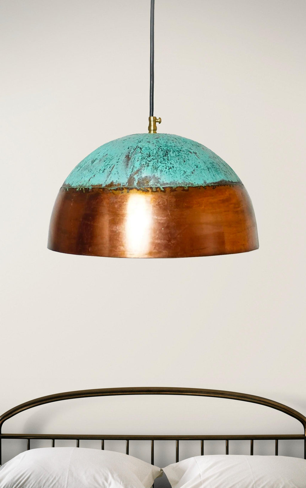 Handmade Brass Patina Pendant Light: Rustic Farmhouse Dome Ceiling Fixture