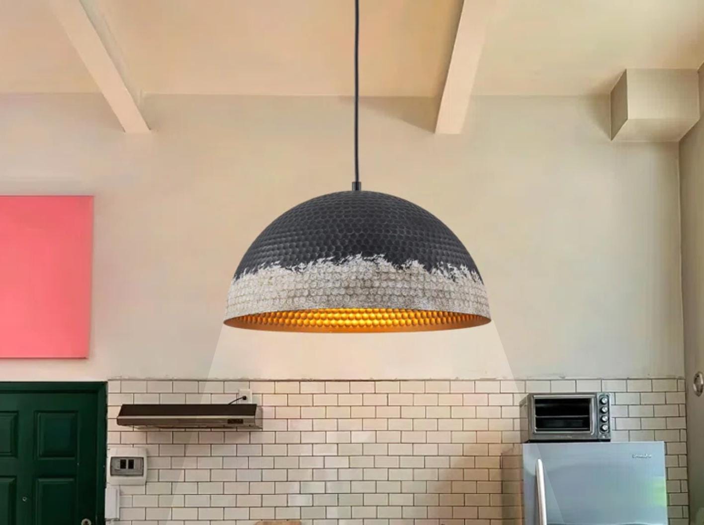 Handmade Oxidized Copper Pendant Light: Rustic Farmhouse Dome Fixture