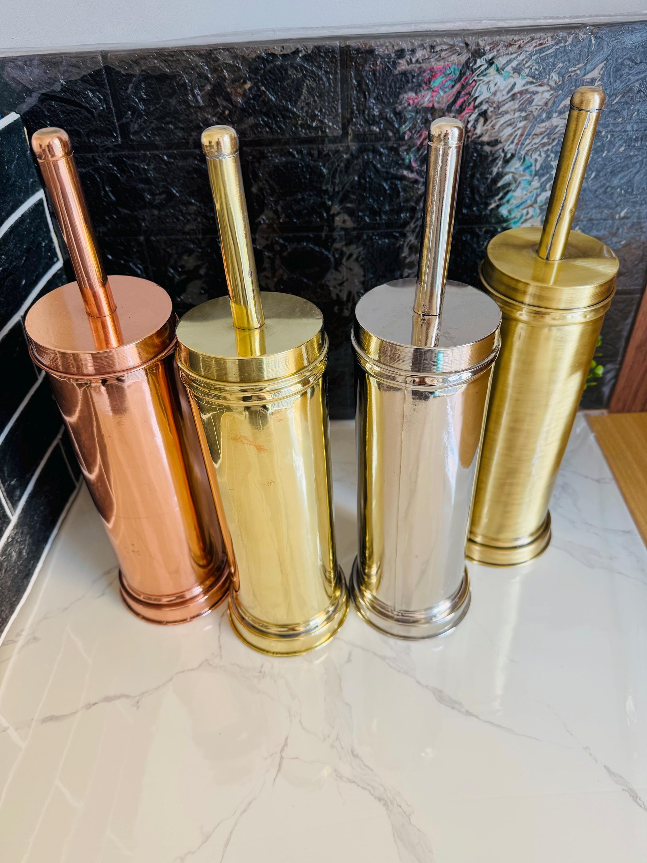 Handcrafted Unlacquered Brass Toilet Brush: Moroccan Style